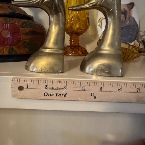 Vintage Leonard Brass Mallard Duck Head Bookends Tall MCM Figurines Korea Patina - Picture 3 of 9
